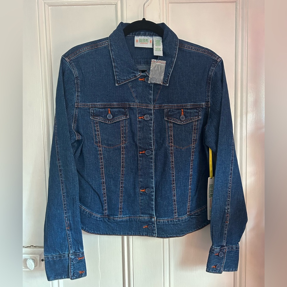 BILLBLASS Button Up Jean Jacket with Red Stitching, New with tags, Size L
